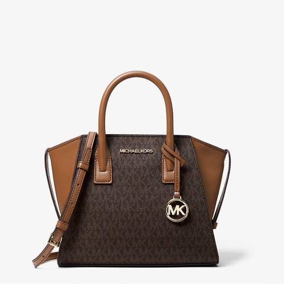 Michael Kors Avril Small Logo Top-Zip Satchel Brown Nwt